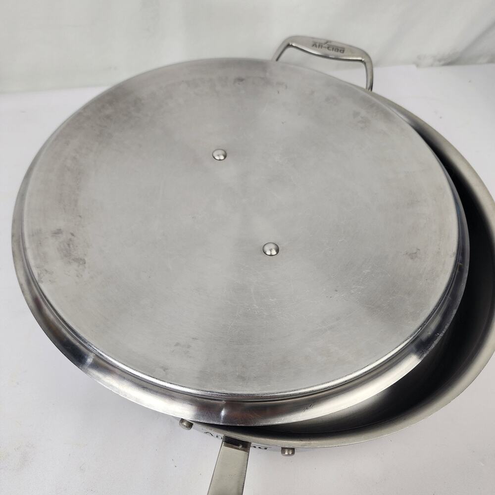All Clad 6qt Skillet Saute Frying Pan With Lid 13" Stainless Steel Double Handle - Picture 4 of 12